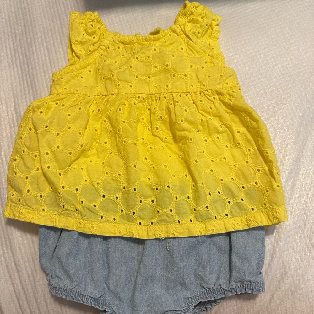 Yellow Eyelet Top and Blue Shorts Set